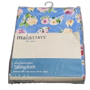 Mainstays Home Blue Floral Vinyl Flannel Back Tablecloth 52inx52in Square - NIP